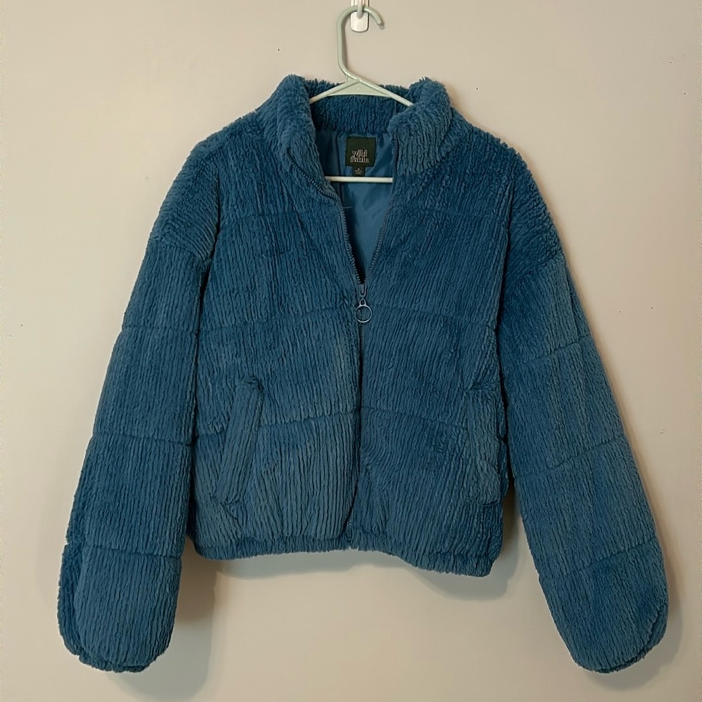 wild fable | Blue Faux Fur Zip Coat | Size Medium